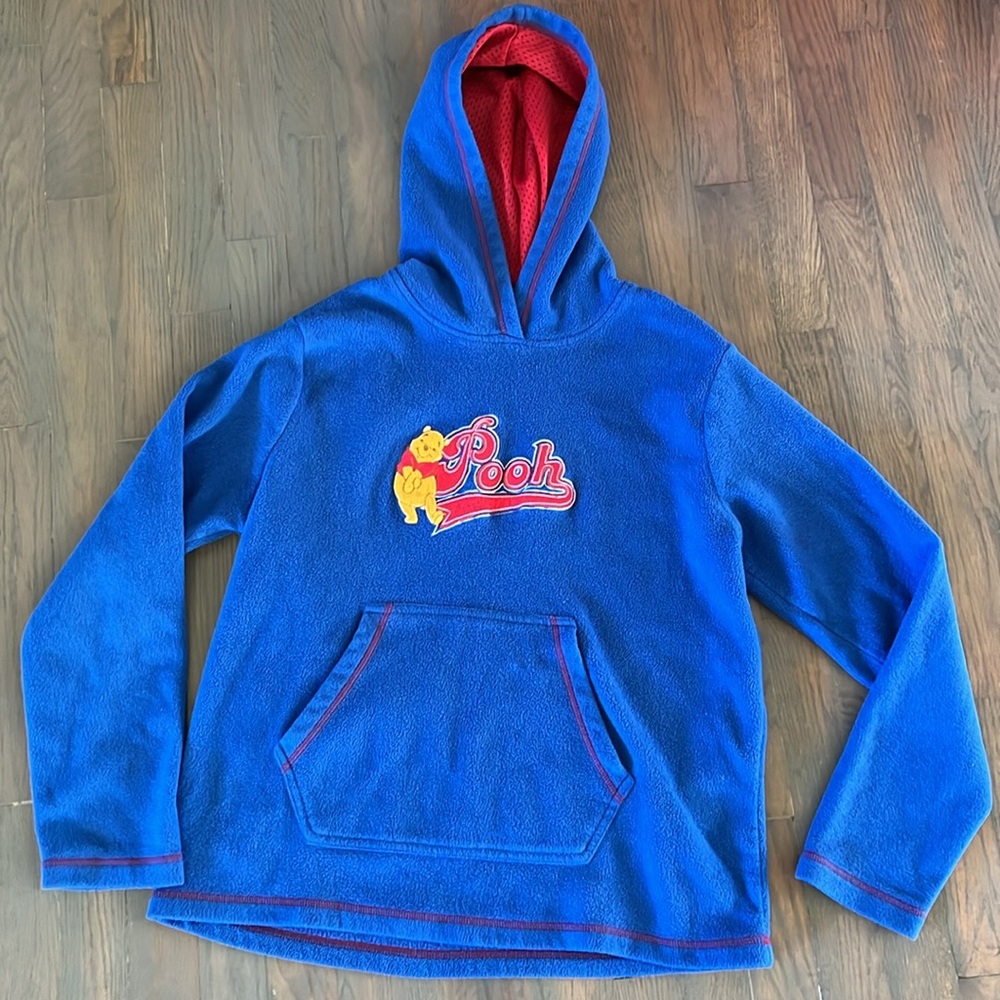 Vintage Winnie the Pooh 100 Acre Collection Blue Fleece Hoodie size kids XL